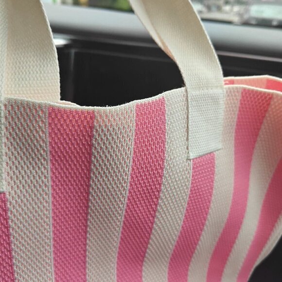 Pink Women's Fashion Striped Contrast Color Tote Bag - Picture 6 of 6